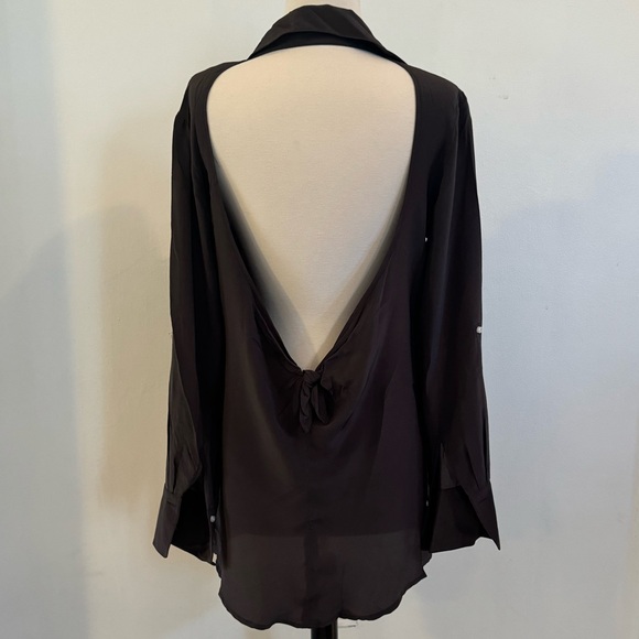 Lia Kes Open Back Backless Silk Button Down Dress or Shirt Small - Picture 2 of 8